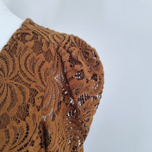 Load image into Gallery viewer, Free People Lace Dress Mini Brown Bodycon V Neck Party Long Sleeves Small
