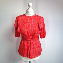Load image into Gallery viewer, Ted Baker Devore Top Ruffle Size 2 UK 10 Coral Red Puff Sleeves Ties Devonna
