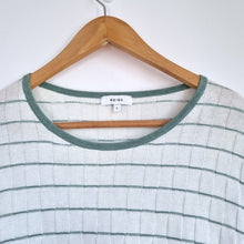Load image into Gallery viewer, Reiss Cotton Knit Jumper Men’s Large White Green Stripe Lightweight Crew Neck
