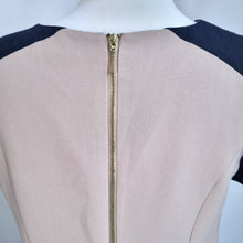 Load image into Gallery viewer, M&amp;S Woman Shift Dress UK 16 Colour Block Beige Navy Smart Work Office Lined
