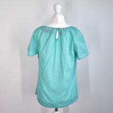 Load image into Gallery viewer, Boden Top UK 8 Turquoise Cotton Embroidered Polka Dot Short Sleeve Blouse Summer

