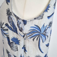 Load image into Gallery viewer, Brora Dress 100% Linen Floral Print A Line Sleeveless Blue Grey Casual Knee 18
