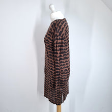 Load image into Gallery viewer, Marimekko T-shirt Dress Brown Medium Geometric Print Long Sleeves Modal Casual
