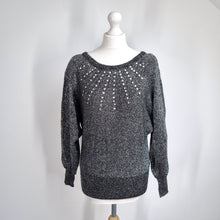 Load image into Gallery viewer, Vintage Richards Jumper Metallic Sparkle Embellished UK 14/16 Silver Grey Knit

