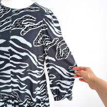 Load image into Gallery viewer, Whistles Dress Mini Animal Print Babydoll Smock Lined Grey Work Long Sleeves 8
