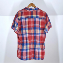 Load image into Gallery viewer, Paul Costelloe Pure Linen Shirt Men&#39;s Checked Plaid Red Short Sleeves Blue Large
