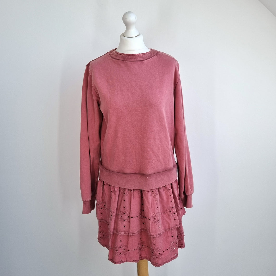 Next Sweatshirt Dress Broderie Anglaise Medium Skirt Faded Pink 100% Cotton