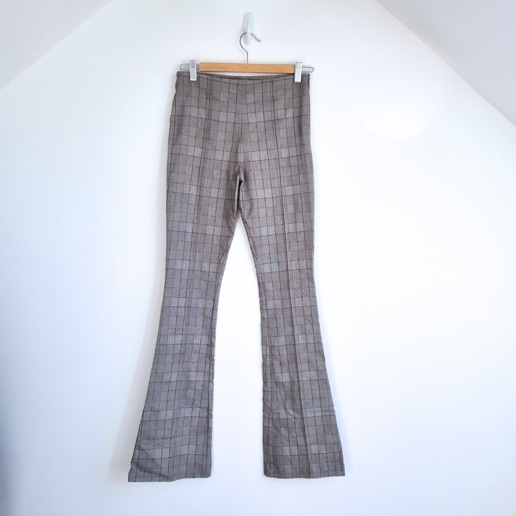 Collusion Trousers Flared Check Grey Bellbottoms Tweed Look Stretch High Rise 8