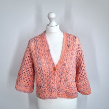Load image into Gallery viewer, Handmade Crochet Cardigan Cropped Overized Chunky Knit Boxy Peach Pink 10 12 14
