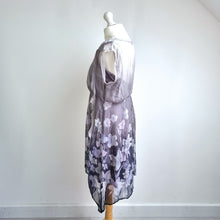 Load image into Gallery viewer, Mint Velvet 100% Silk Dress Floral Print UK 14 Grey Lilac Layered Occasion Party
