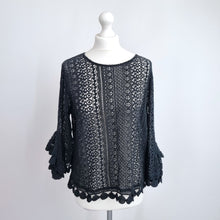 Load image into Gallery viewer, Made in Italy Blouse Lace 100% Cotton Black One Size Flare Sleeves Top Boho Goth
