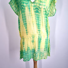 Load image into Gallery viewer, Warehouse 100% Silk Top Tunic Medium Tie-Dye Yellow Green Blouse Beach Coverup
