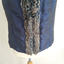 Load image into Gallery viewer, M&amp;S Per Una Gilet Navy Blue Faux Fur Trim Vest Medium Waistcoat Pockets Casual
