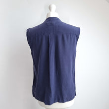 Load image into Gallery viewer, LK Benett 100% Silk Top UK 12 Navy Blue Sleeveless Blouse Tank Work Office Chic
