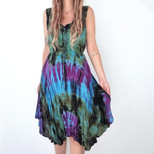 Load image into Gallery viewer, Vintage Advance Apparels Dress Tie-Dye Hippie Boho Festival Lace Up Midi 14 16
