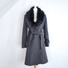 Load image into Gallery viewer, Feraud Coat Belted Wool Cashmere Grey Removable Faux Fur Collar Work Smart 10
