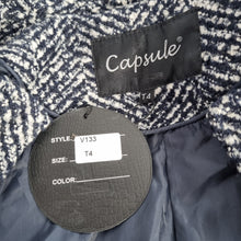 Load image into Gallery viewer, Capsule Tweed Biker Jacket UK 10 12 Faux Leather Boucle Wool Blue NEW T4 Work

