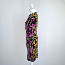 Load image into Gallery viewer, House of Holland Dress Bodycon Multicoloured Zebra Animal Print Long Sleeves 10
