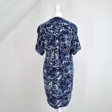 Load image into Gallery viewer, Whistles Dress Mini Tunic Pockets Blue Shift Short Sleeves Print Zip Work Size 8
