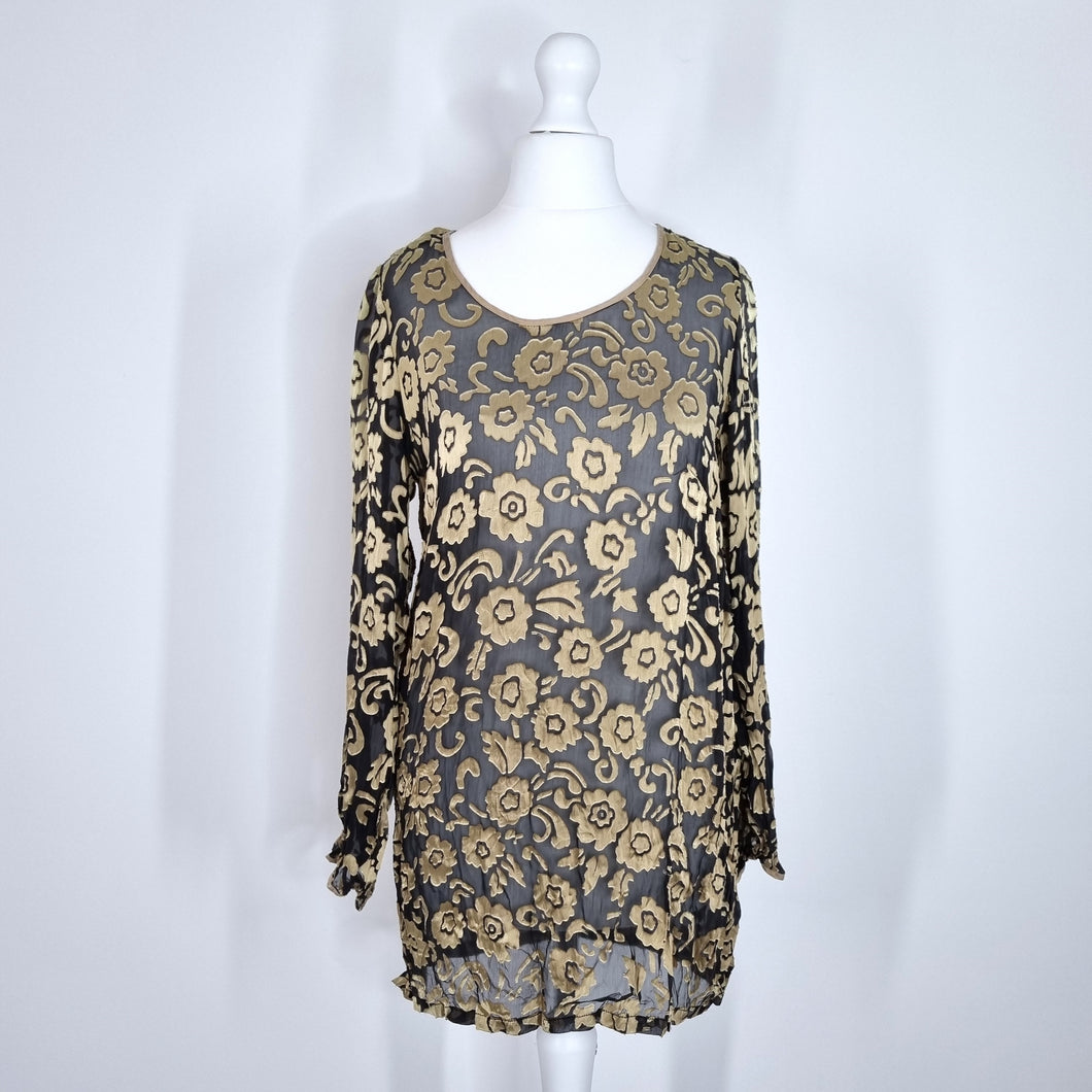 Monsoon Twilight Velvet Devore Top Blouse Floral Silk Blend Tunic Long Small