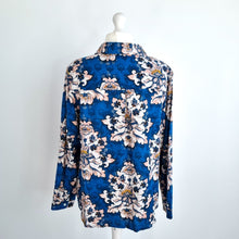 Load image into Gallery viewer, Monsoon Linen Blend Blouse Floral Print Shirt Blue Bright Boxy Long Sleeves XL
