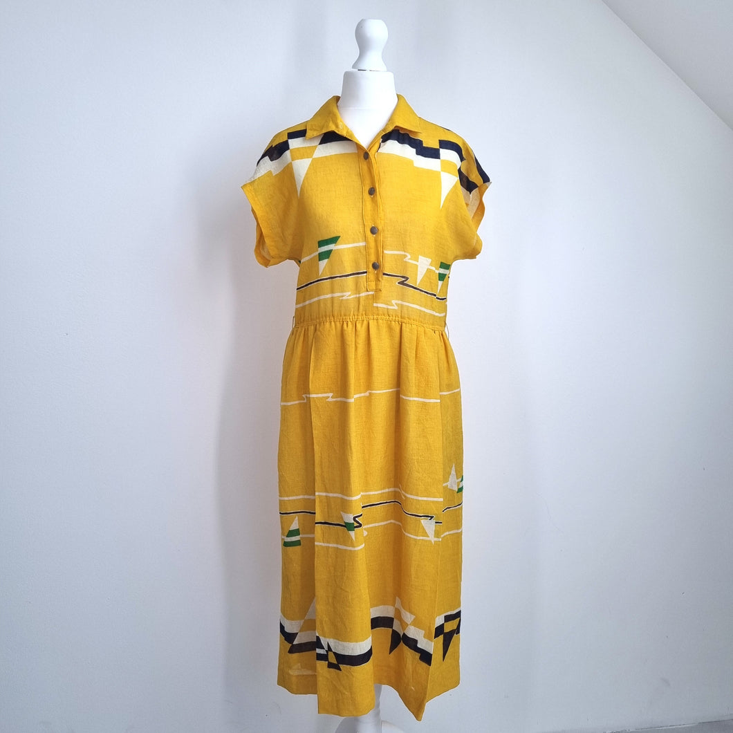 Vintage Tokyo Lyonette Dress Yellow Shirt Sundress Lined 40s Nautica Fits 8 10