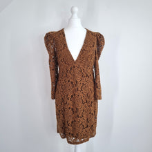 Load image into Gallery viewer, Free People Lace Dress Mini Brown Bodycon V Neck Party Long Sleeves Small
