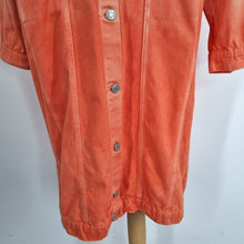 Load image into Gallery viewer, Jaded London Denim Coat Jacket Oversized Long Ombre Tie-Dye Orange Small Medium
