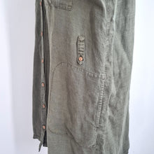 Load image into Gallery viewer, Nicole Miller Shirt Dress XL Linen Blend Khaki Green Button Down Safari Pockets
