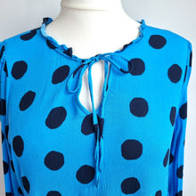 Load image into Gallery viewer, M&amp;S Dress Mini Polka Dot Babydoll Blue Tunic Smock Long Sleeves Casual 20 Petite
