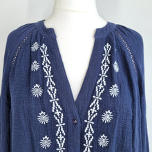 Load image into Gallery viewer, Yours Cheesecloth Embroidered Shirt UK 20 Navy Blue Tunic Button 100% Cotton
