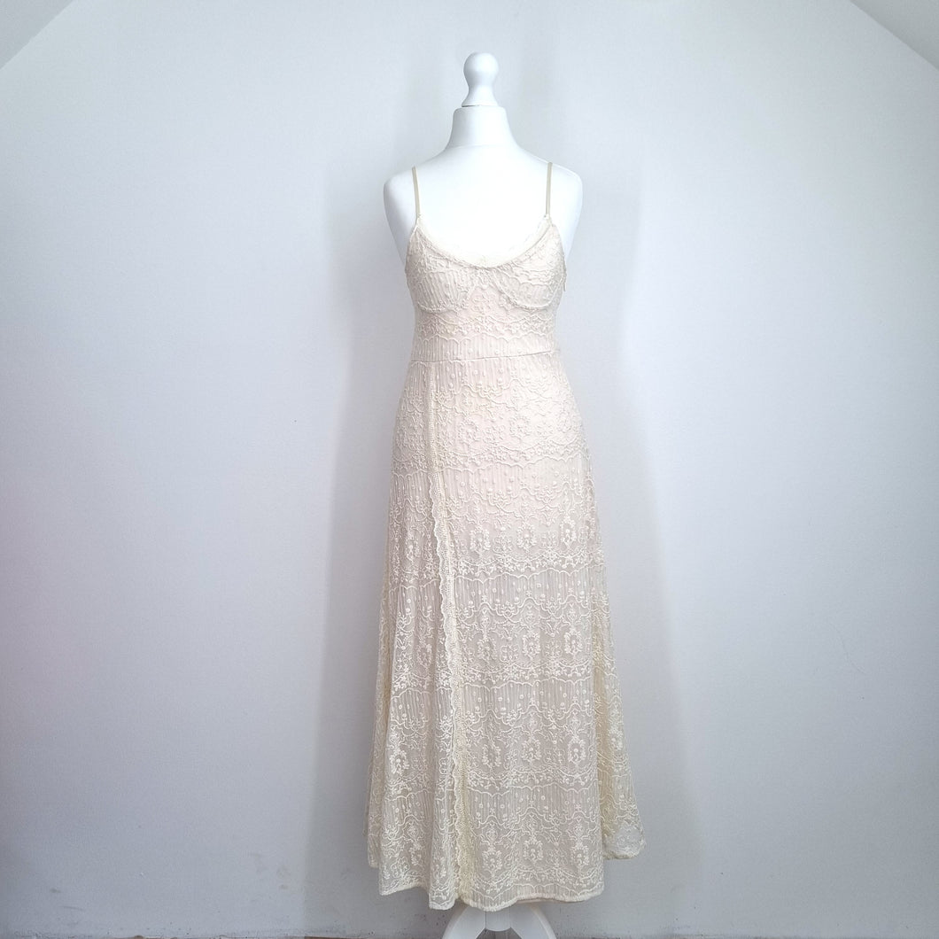 Zara Lace Midi Dress Small Embroidered Cream Slip A Line Fit & Flare Strappy