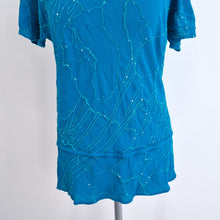 Load image into Gallery viewer, Vintage Ghost Blouse Blue Top Embroidered Sequins Scoop Neck Boho 90s Large
