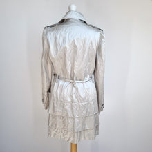 Load image into Gallery viewer, M&amp;S Per Una Trenchcoat Light Gold Metallic Belted Lined Tiered Back Party 14
