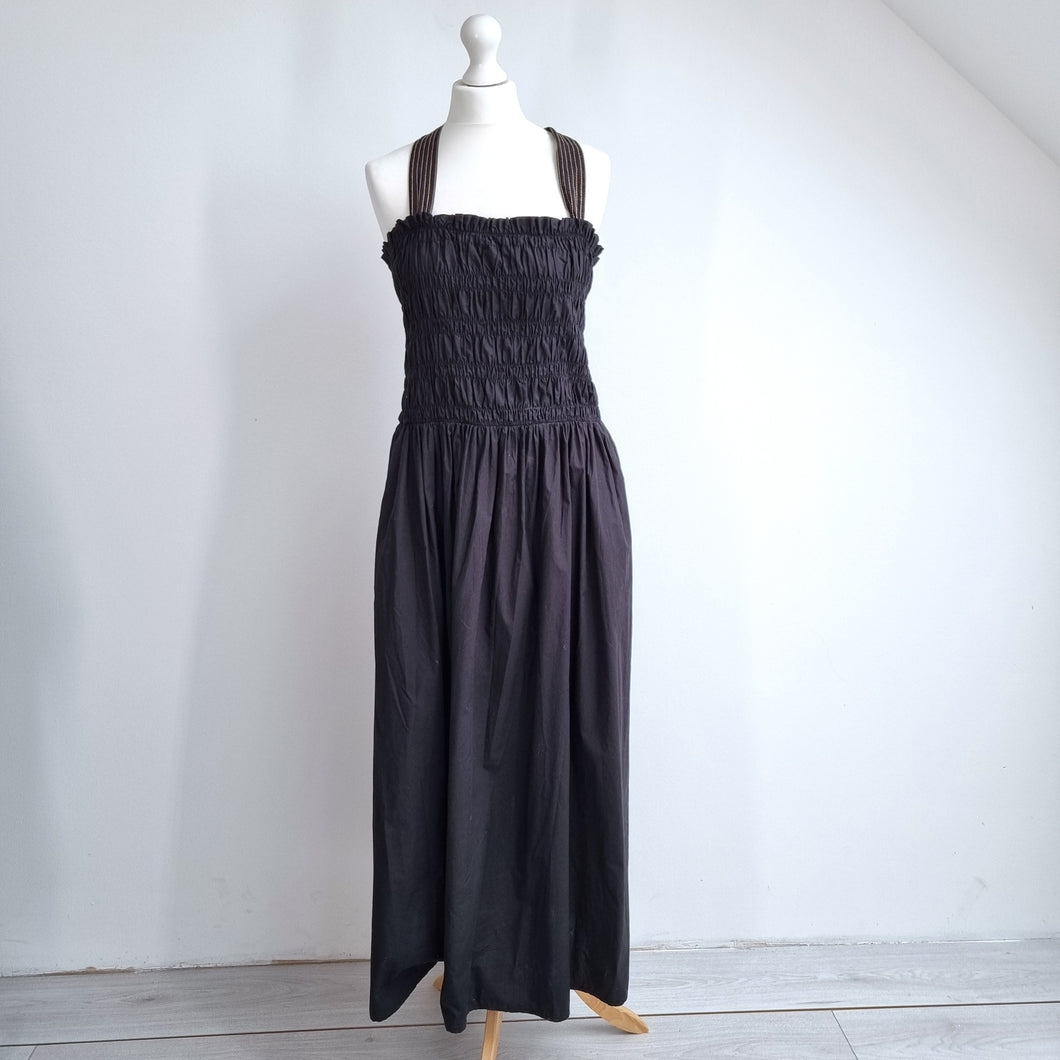 Zara Dress Midi Maxi Black Pockets Sundress 100% Cotton Shirred A Line Strap XL