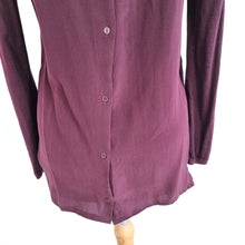 Load image into Gallery viewer, COS Jumper Burgundy 100% Wool Silk Back Button Down Purple Fine Knit Small
