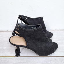 Load image into Gallery viewer, M&amp;S Autograph Suede Sandals High Heels Black 5.5 Peep Toe Lace Up Open Back Boot
