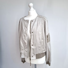 Load image into Gallery viewer, Anthropologie Marrakech Jacket Bomber Cream Beige Soft Moto Zip Buttons Large
