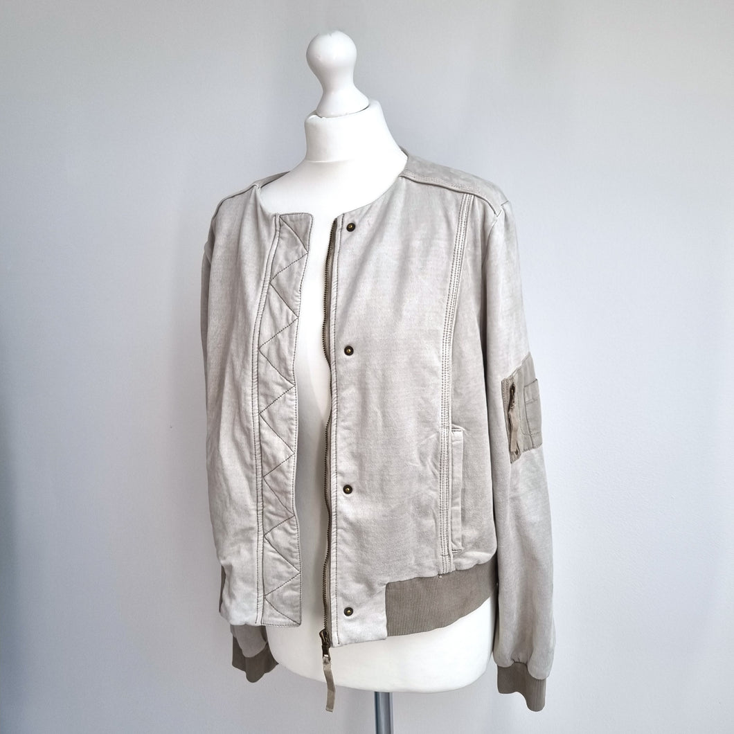Anthropologie Marrakech Jacket Bomber Cream Beige Soft Moto Zip Buttons Large