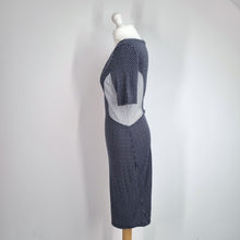 Load image into Gallery viewer, French Connection Wiggle Dress UK 16 Fitted Navy White Ditsy Print Short Sleeves
