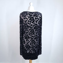 Load image into Gallery viewer, Vintage St Michael Velvet Tunic Top UK 12 M&amp;S Black Floral Sheer Mini Dress 90s
