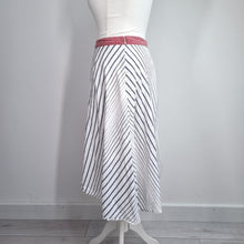 Load image into Gallery viewer, Principles Striped Midi Skirt UK 18 White Blue Cotton A Line Asymmetric Lined

