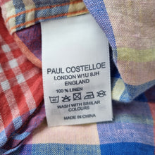 Load image into Gallery viewer, Paul Costelloe Pure Linen Shirt Men&#39;s Checked Plaid Red Short Sleeves Blue Large
