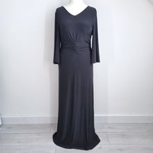Load image into Gallery viewer, Club L London Maxi Dress UK 20 Black Ruched Open Back Evening Occasion Gothic

