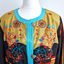 Load image into Gallery viewer, Indigo Moon Jacket Embroidered Duster Button Down Bohemian Patchwork Arty Small
