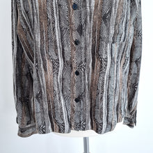 Load image into Gallery viewer, Chico&#39;s Blouse Silk Linen Blend Shirt Brown Black Pattern Long Sleeves 2 Medium
