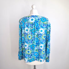 Load image into Gallery viewer, Anorak Retro Floral Blouse UK 16 Button Front Turquoise Blue Peasant Top Viscose
