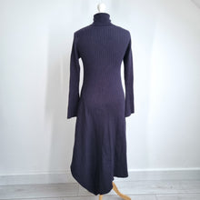 Load image into Gallery viewer, Zara Midi Jumper Dress Medium Ribbed Knit Turtleneck Navy Asymmetric Stretch Max
