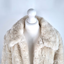Load image into Gallery viewer, M&amp;S Faux Fur Coat Per Una Jacket Cream Beige Lined Hook &amp; Eye Evening Medium

