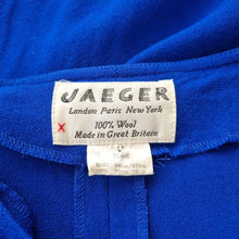 Load image into Gallery viewer, Vintage Jaeger Dress Midi 100% Wool Electric Blue Tunic Long Sleeves 70s 80s 14
